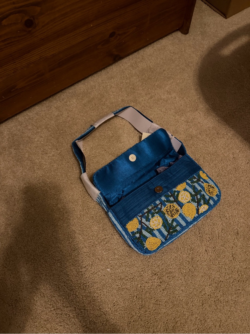 Blue Striped Lemon Beaded Shoulder Bag RARE - Picture 5 of 5